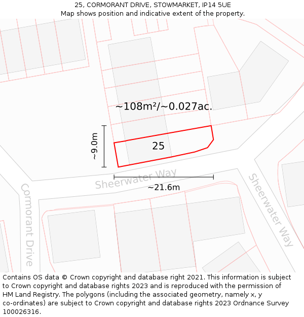 25, CORMORANT DRIVE, STOWMARKET, IP14 5UE: Plot and title map