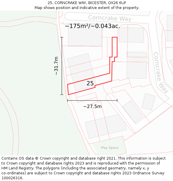 25, CORNCRAKE WAY, BICESTER, OX26 6UF: Plot and title map