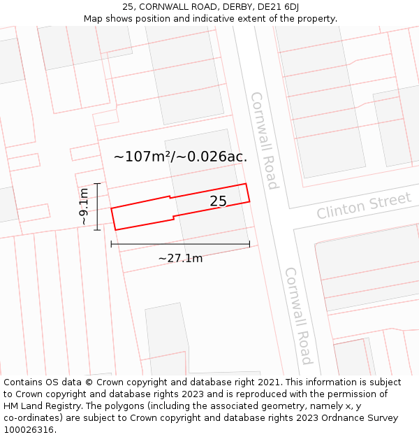 25, CORNWALL ROAD, DERBY, DE21 6DJ: Plot and title map
