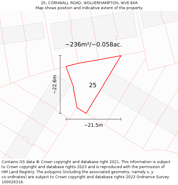 25, CORNWALL ROAD, WOLVERHAMPTON, WV6 8XA: Plot and title map
