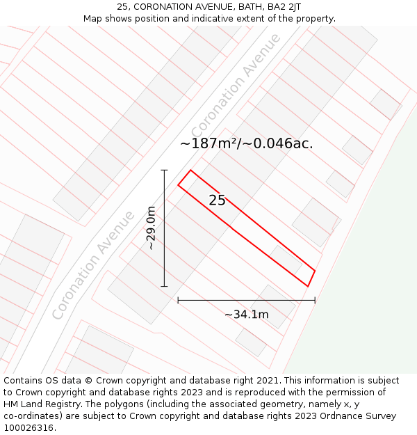 25, CORONATION AVENUE, BATH, BA2 2JT: Plot and title map