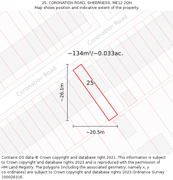 25, CORONATION ROAD, SHEERNESS, ME12 2QN: Plot and title map