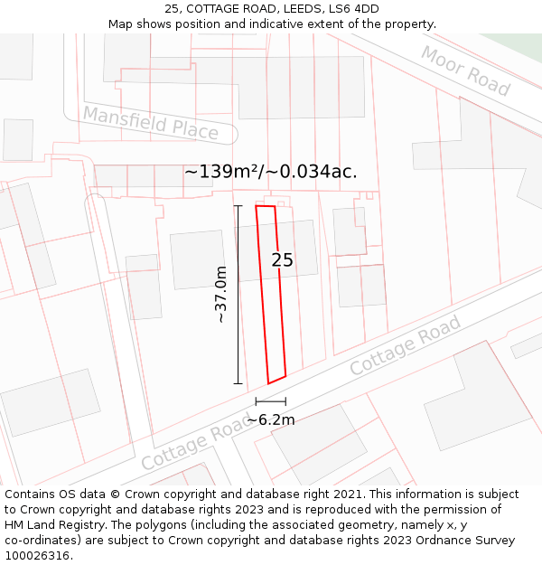 25, COTTAGE ROAD, LEEDS, LS6 4DD: Plot and title map