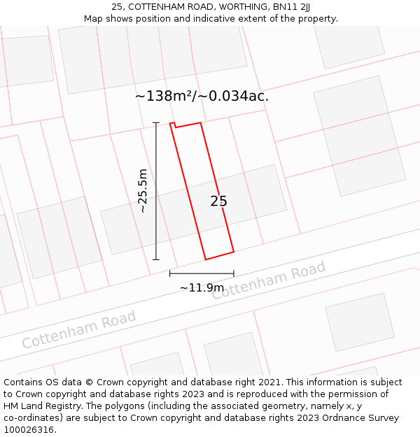 25, COTTENHAM ROAD, WORTHING, BN11 2JJ: Plot and title map
