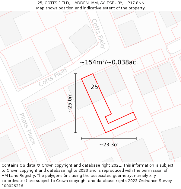 25, COTTS FIELD, HADDENHAM, AYLESBURY, HP17 8NN: Plot and title map