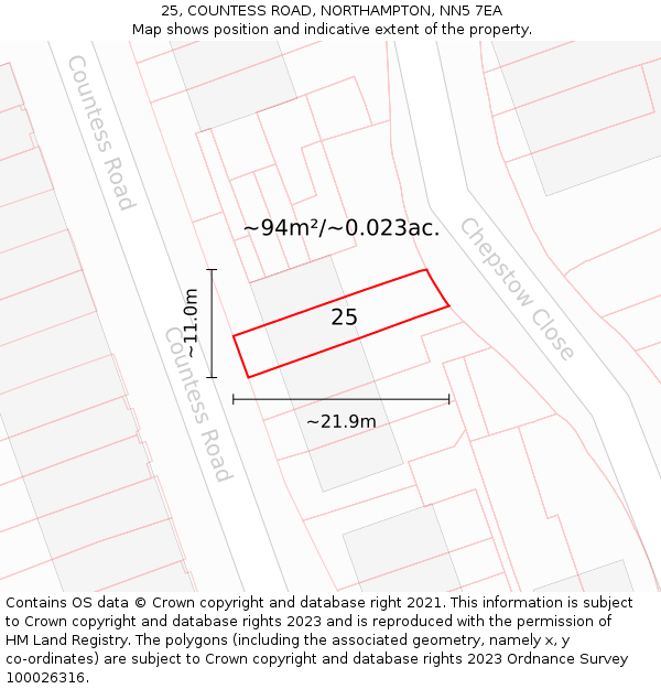 25, COUNTESS ROAD, NORTHAMPTON, NN5 7EA: Plot and title map