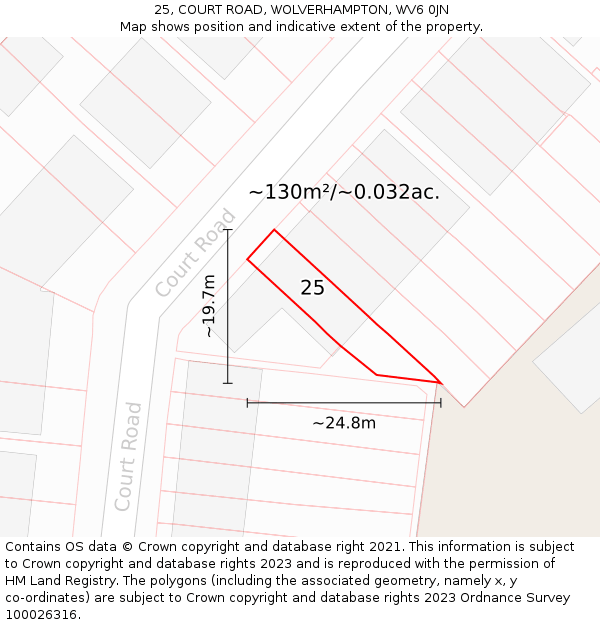 25, COURT ROAD, WOLVERHAMPTON, WV6 0JN: Plot and title map