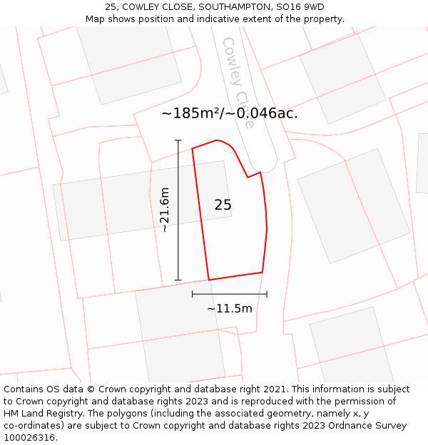 25, COWLEY CLOSE, SOUTHAMPTON, SO16 9WD: Plot and title map