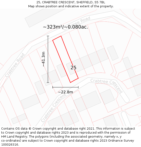 25, CRABTREE CRESCENT, SHEFFIELD, S5 7BL: Plot and title map