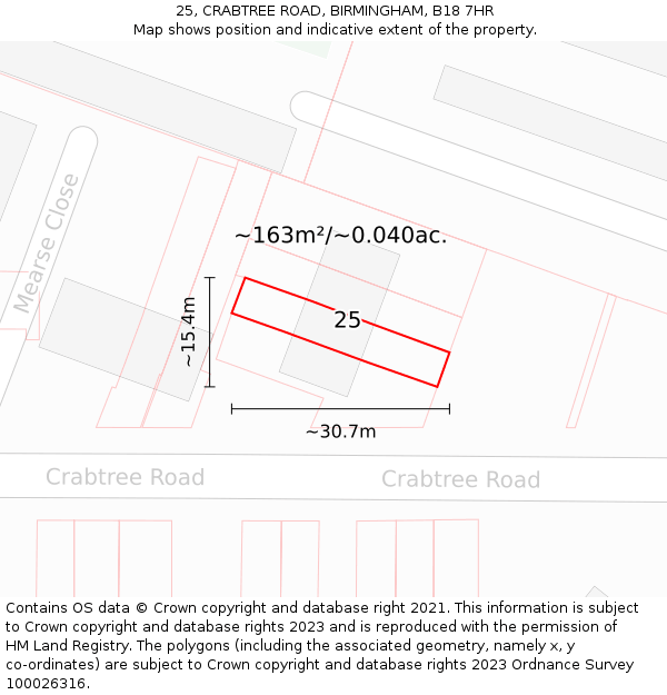 25, CRABTREE ROAD, BIRMINGHAM, B18 7HR: Plot and title map