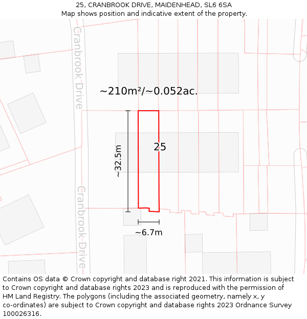 25, CRANBROOK DRIVE, MAIDENHEAD, SL6 6SA: Plot and title map