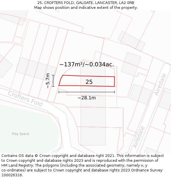 25, CROFTERS FOLD, GALGATE, LANCASTER, LA2 0RB: Plot and title map