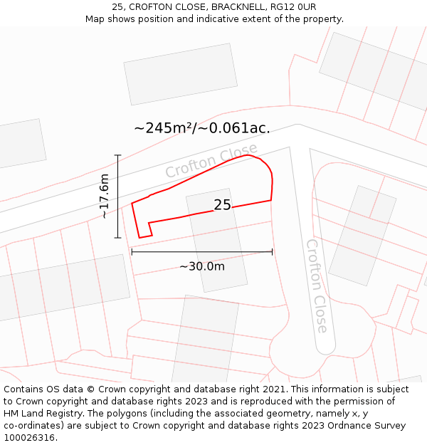 25, CROFTON CLOSE, BRACKNELL, RG12 0UR: Plot and title map
