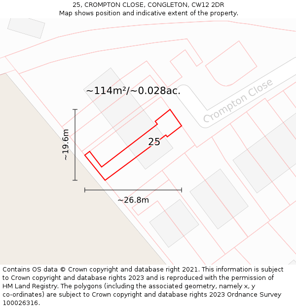 25, CROMPTON CLOSE, CONGLETON, CW12 2DR: Plot and title map