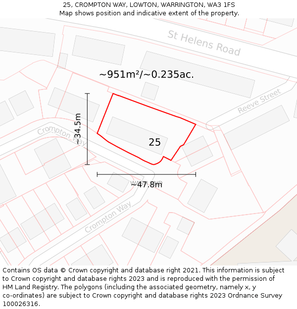 25, CROMPTON WAY, LOWTON, WARRINGTON, WA3 1FS: Plot and title map