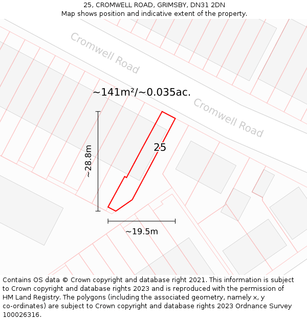 25, CROMWELL ROAD, GRIMSBY, DN31 2DN: Plot and title map