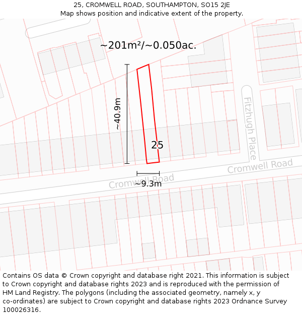 25, CROMWELL ROAD, SOUTHAMPTON, SO15 2JE: Plot and title map