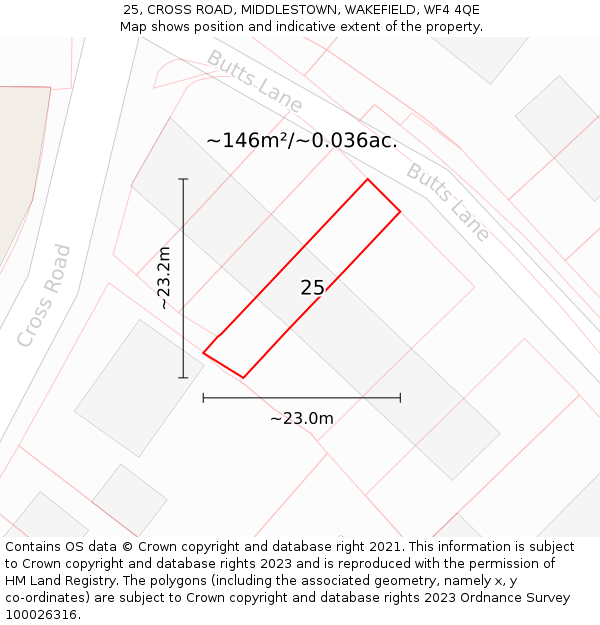 25, CROSS ROAD, MIDDLESTOWN, WAKEFIELD, WF4 4QE: Plot and title map