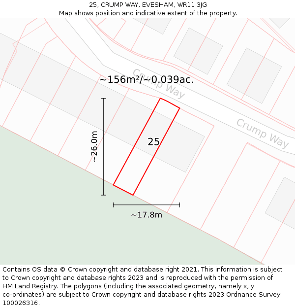 25, CRUMP WAY, EVESHAM, WR11 3JG: Plot and title map
