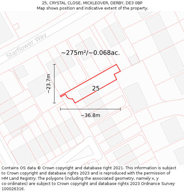 25, CRYSTAL CLOSE, MICKLEOVER, DERBY, DE3 0BP: Plot and title map