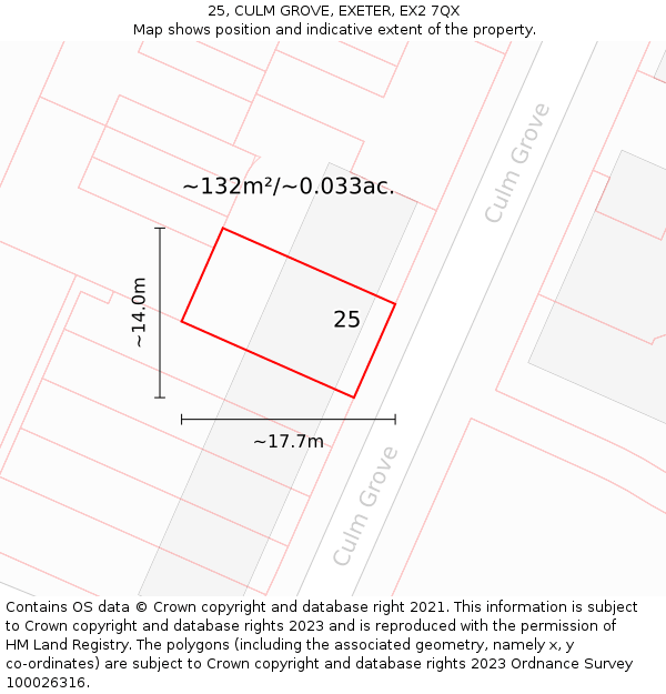25, CULM GROVE, EXETER, EX2 7QX: Plot and title map