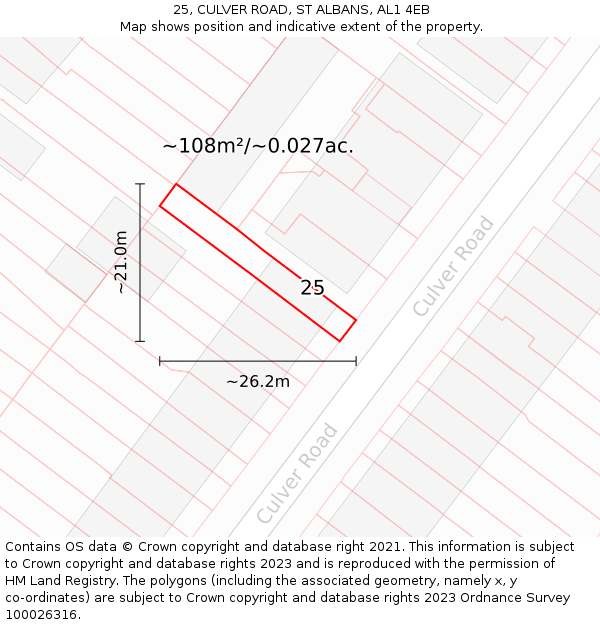 25, CULVER ROAD, ST ALBANS, AL1 4EB: Plot and title map