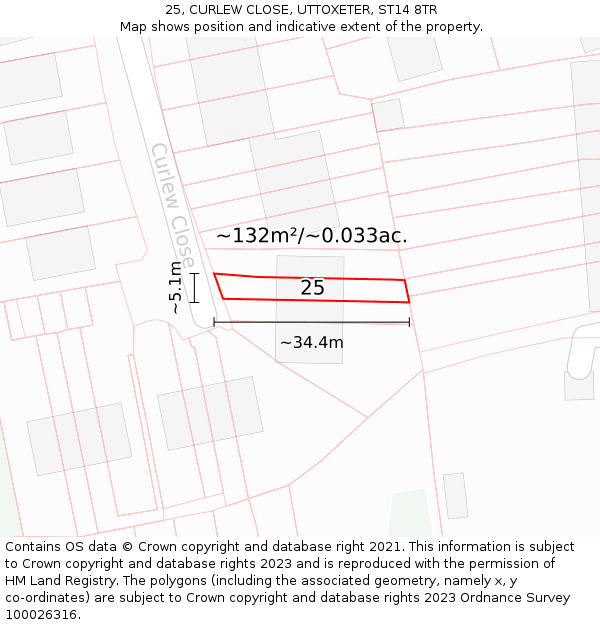 25, CURLEW CLOSE, UTTOXETER, ST14 8TR: Plot and title map