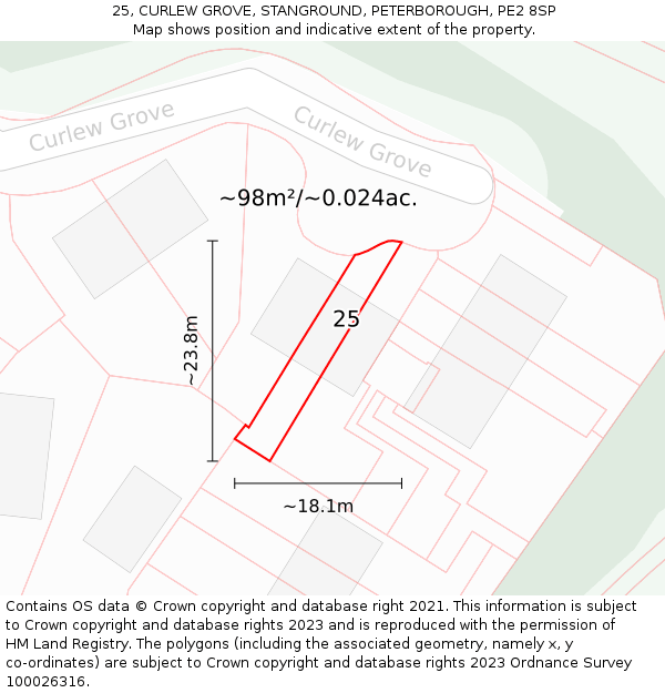 25, CURLEW GROVE, STANGROUND, PETERBOROUGH, PE2 8SP: Plot and title map