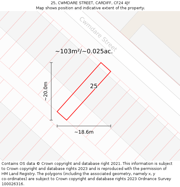 25, CWMDARE STREET, CARDIFF, CF24 4JY: Plot and title map
