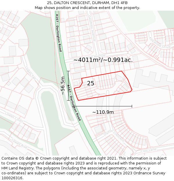 25, DALTON CRESCENT, DURHAM, DH1 4FB: Plot and title map