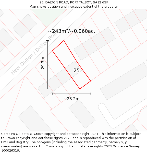 25, DALTON ROAD, PORT TALBOT, SA12 6SF: Plot and title map