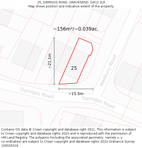 25, DAMIGOS ROAD, GRAVESEND, DA12 2LR: Plot and title map