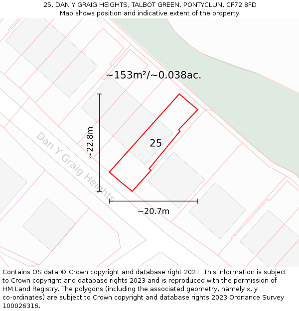 25, DAN Y GRAIG HEIGHTS, TALBOT GREEN, PONTYCLUN, CF72 8FD: Plot and title map