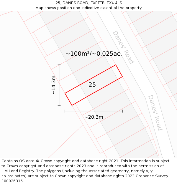 25, DANES ROAD, EXETER, EX4 4LS: Plot and title map