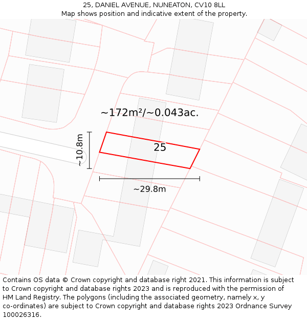 25, DANIEL AVENUE, NUNEATON, CV10 8LL: Plot and title map