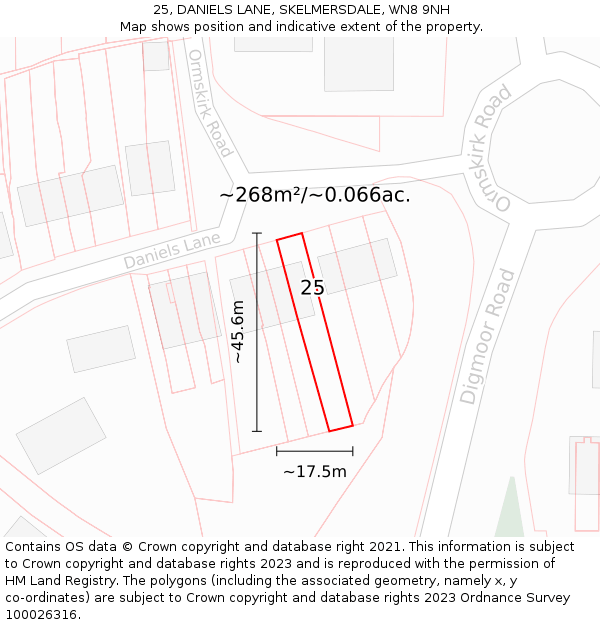 25, DANIELS LANE, SKELMERSDALE, WN8 9NH: Plot and title map