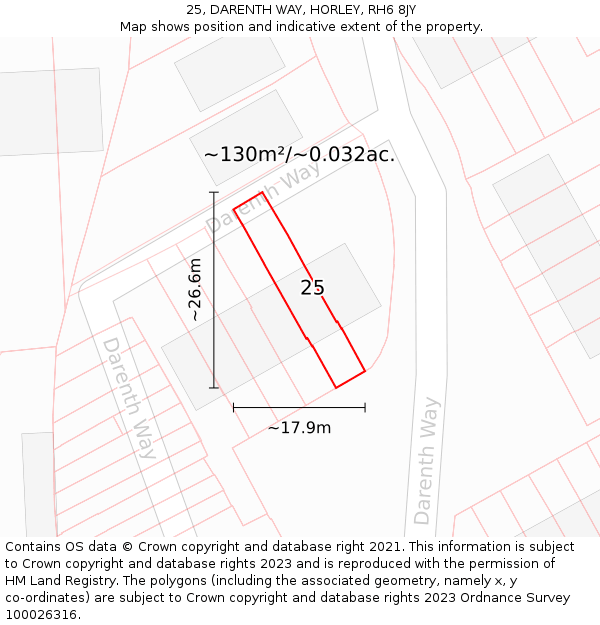 25, DARENTH WAY, HORLEY, RH6 8JY: Plot and title map
