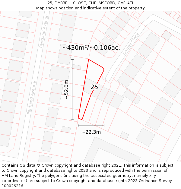 25, DARRELL CLOSE, CHELMSFORD, CM1 4EL: Plot and title map