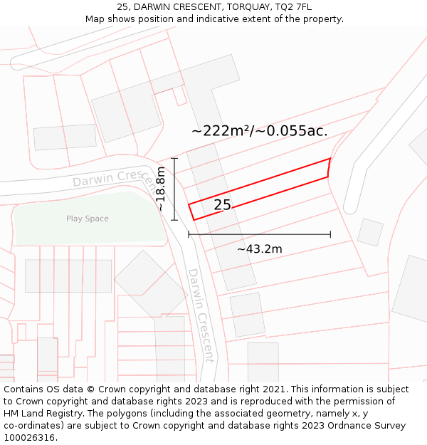 25, DARWIN CRESCENT, TORQUAY, TQ2 7FL: Plot and title map