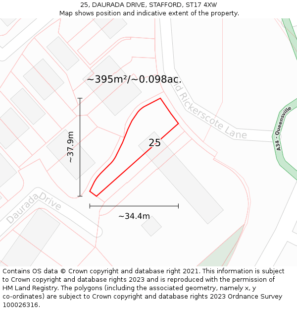 25, DAURADA DRIVE, STAFFORD, ST17 4XW: Plot and title map