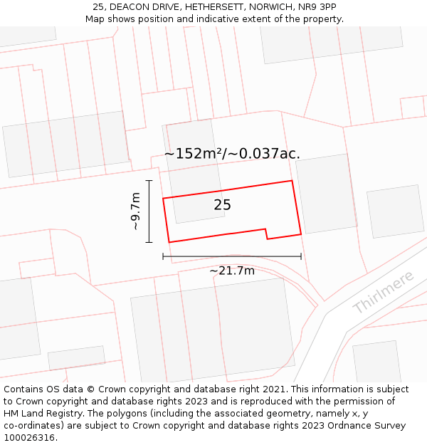 25, DEACON DRIVE, HETHERSETT, NORWICH, NR9 3PP: Plot and title map