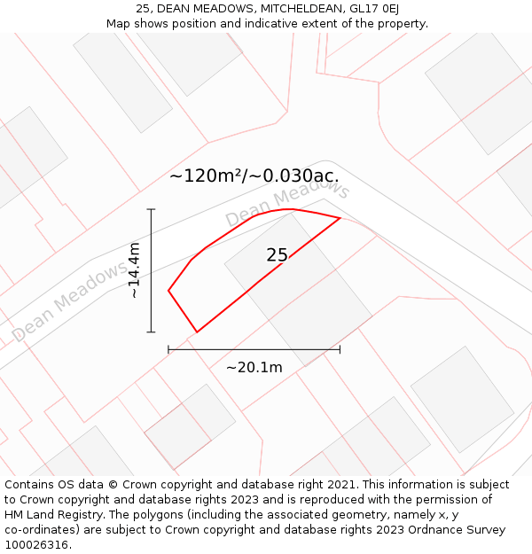 25, DEAN MEADOWS, MITCHELDEAN, GL17 0EJ: Plot and title map