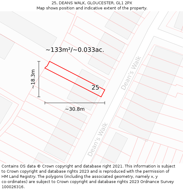 25, DEANS WALK, GLOUCESTER, GL1 2PX: Plot and title map