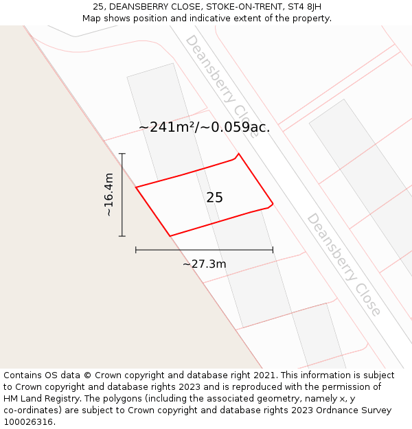 25, DEANSBERRY CLOSE, STOKE-ON-TRENT, ST4 8JH: Plot and title map