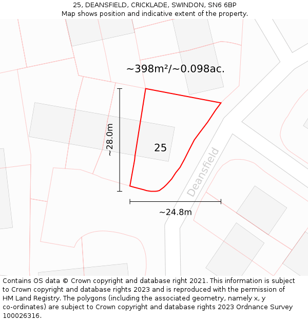 25, DEANSFIELD, CRICKLADE, SWINDON, SN6 6BP: Plot and title map
