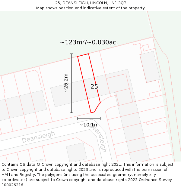 25, DEANSLEIGH, LINCOLN, LN1 3QB: Plot and title map
