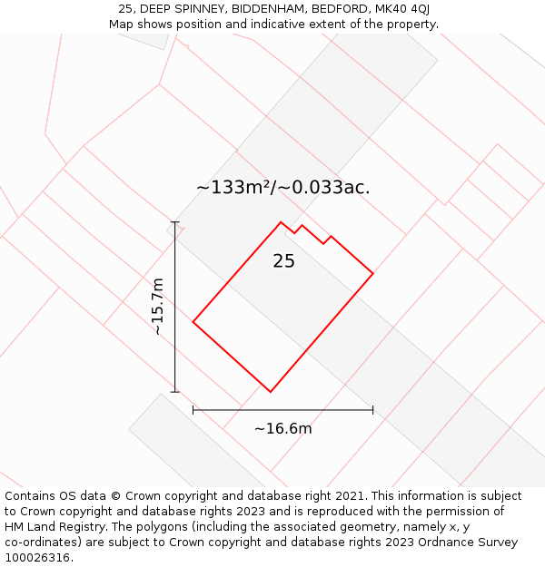 25, DEEP SPINNEY, BIDDENHAM, BEDFORD, MK40 4QJ: Plot and title map