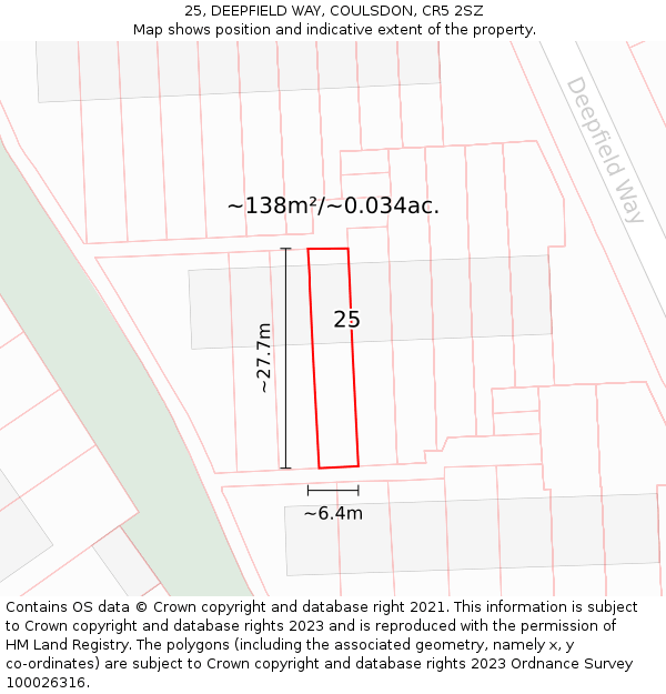 25, DEEPFIELD WAY, COULSDON, CR5 2SZ: Plot and title map