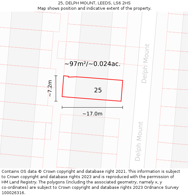 25, DELPH MOUNT, LEEDS, LS6 2HS: Plot and title map