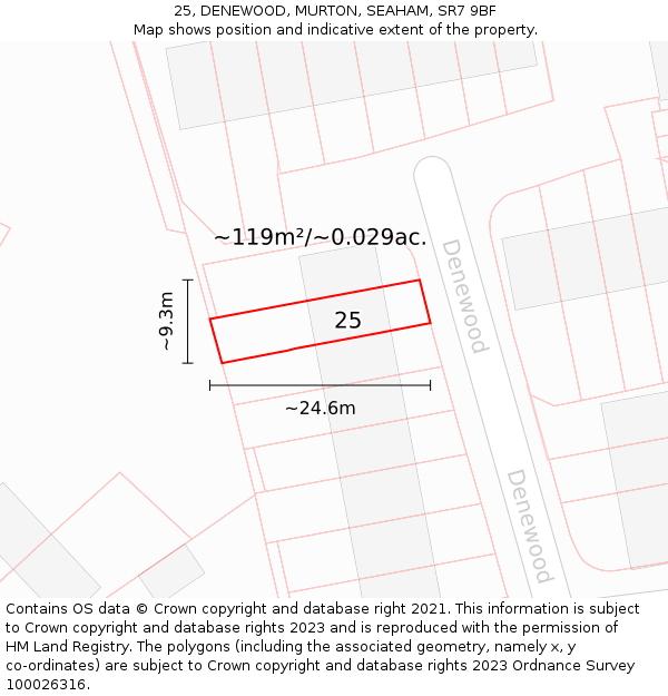 25, DENEWOOD, MURTON, SEAHAM, SR7 9BF: Plot and title map